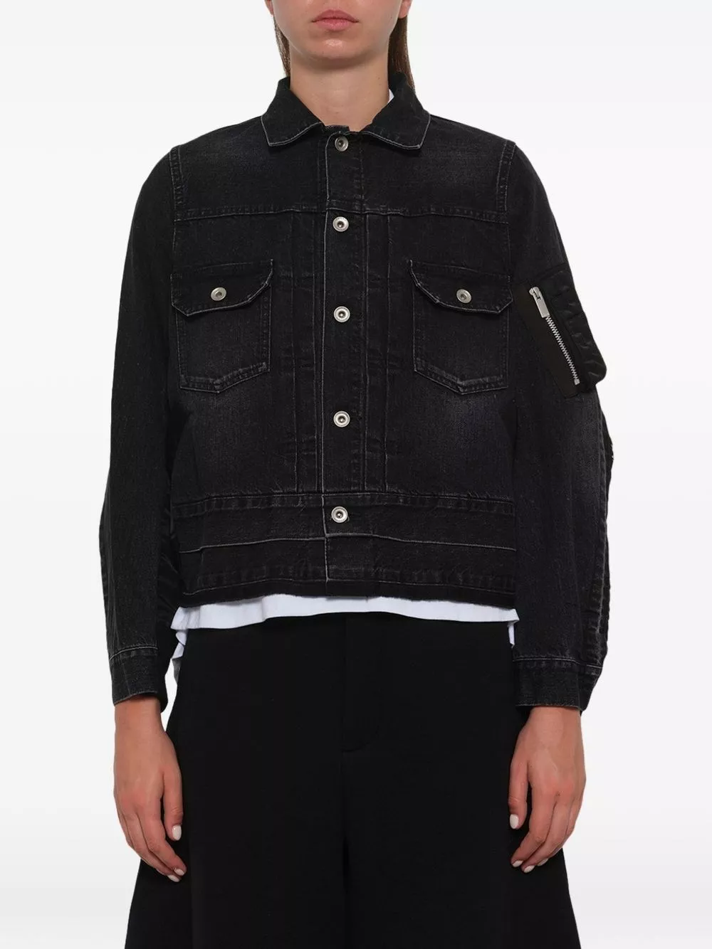 Sacai Giacca blouson in denim e nylon, view 2