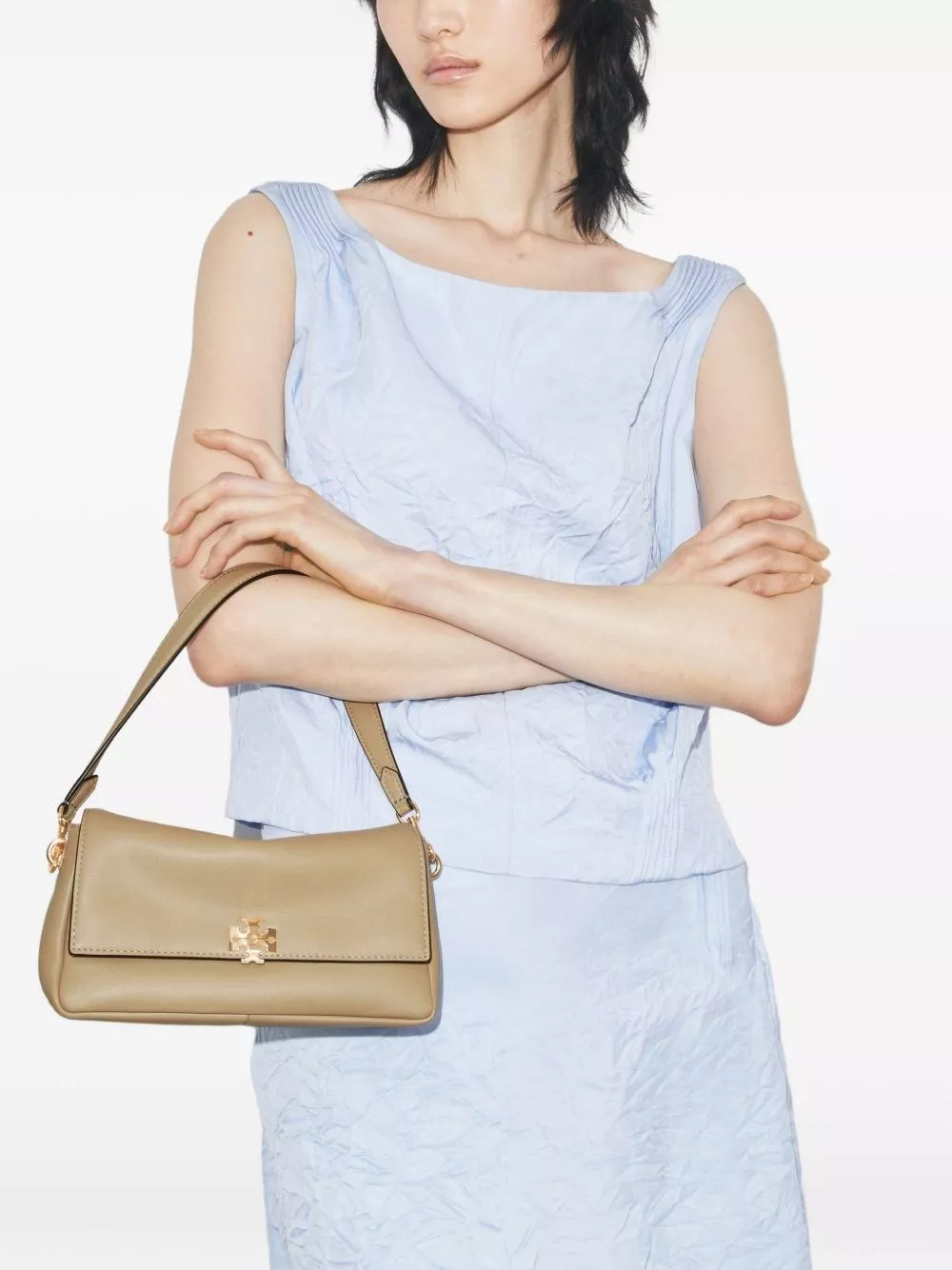 Tory Burch Charlie borsa a spalla in pelle piccola, view 2