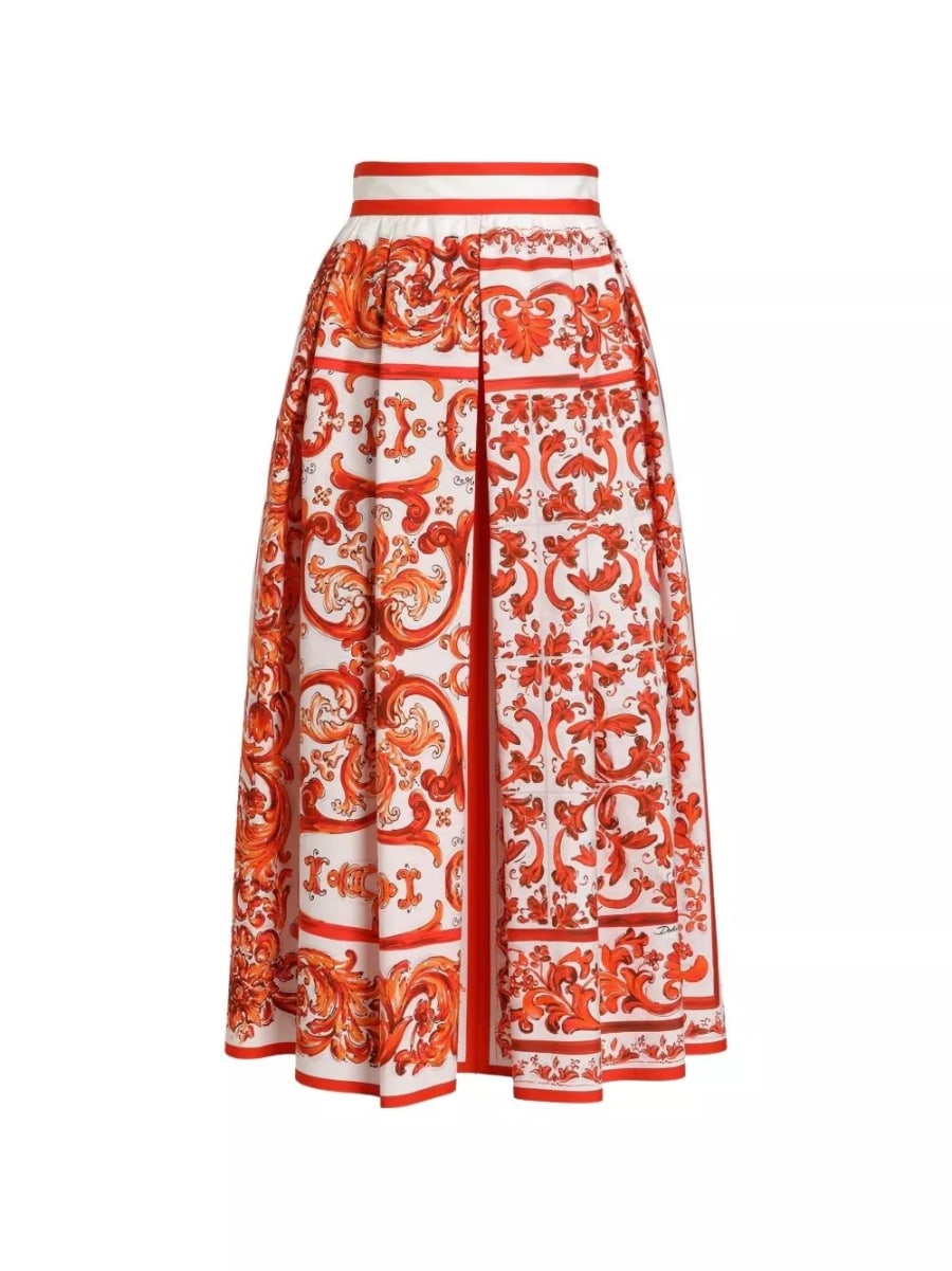 Dolce & Gabbana Gonna in cotone con stampa Maiolica