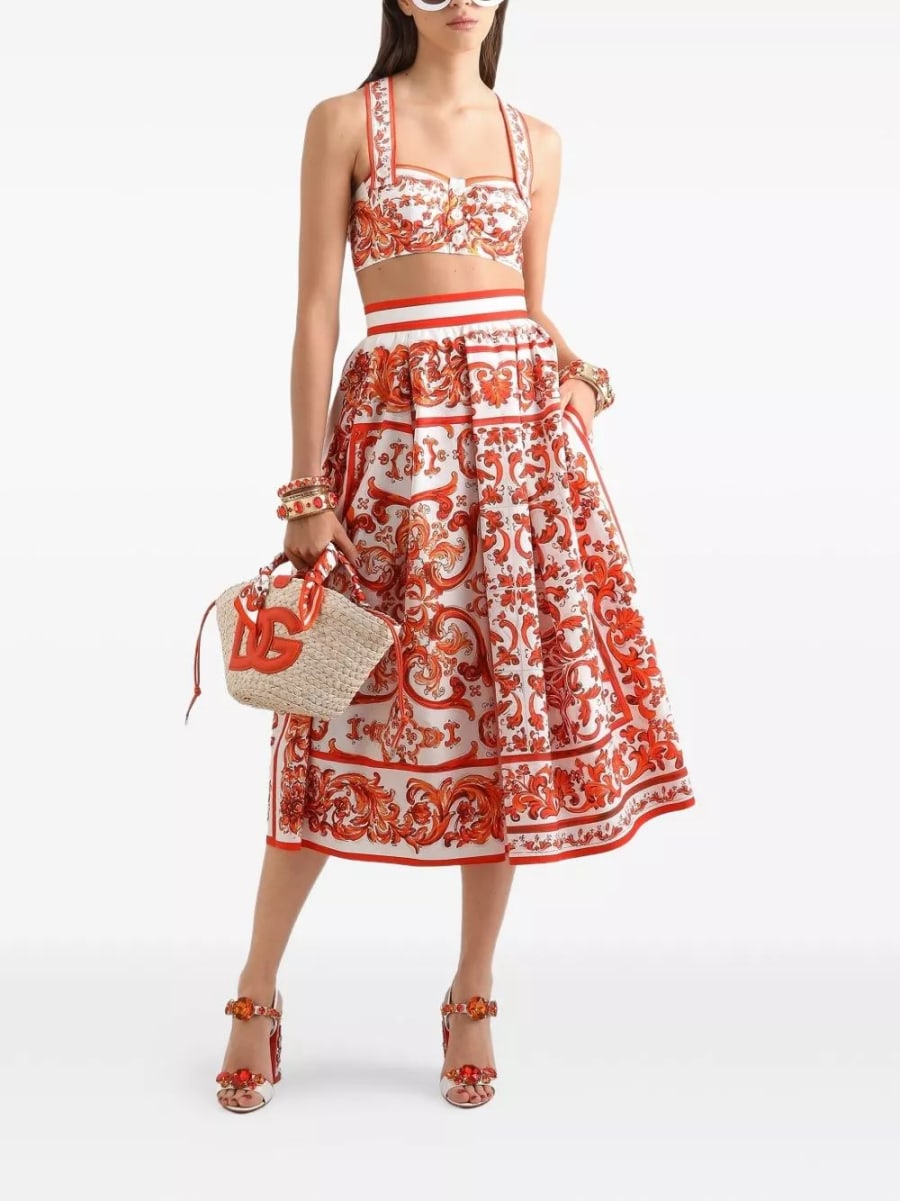 Dolce & Gabbana Gonna in cotone con stampa Maiolica, view 2