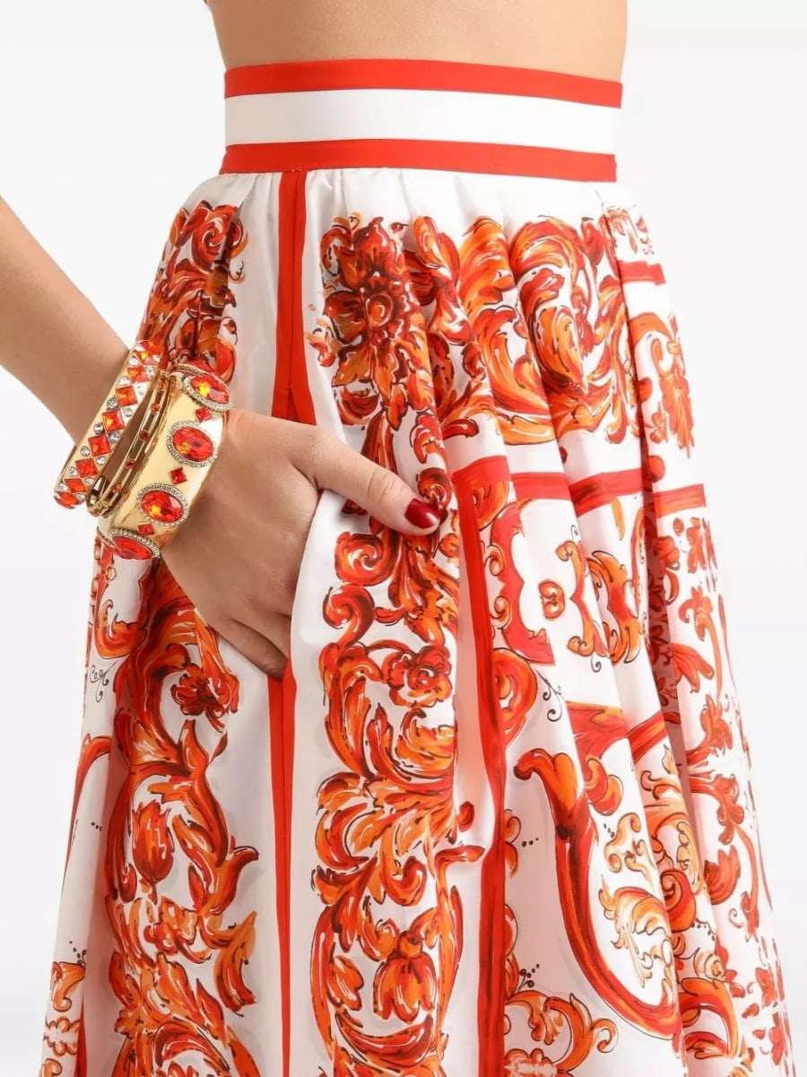 Dolce & Gabbana Gonna in cotone con stampa Maiolica, view 4