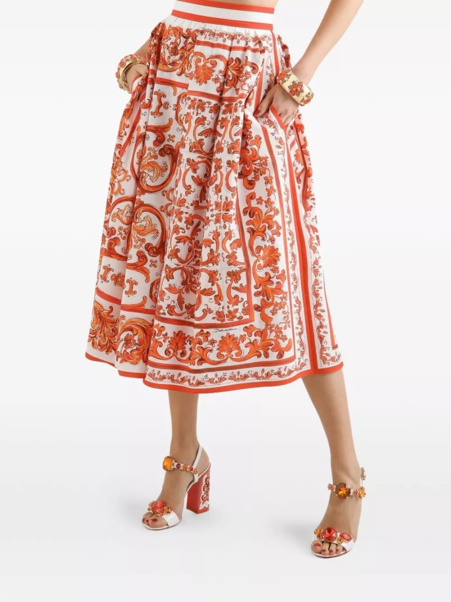 Dolce & Gabbana Gonna in cotone con stampa Maiolica, view 5