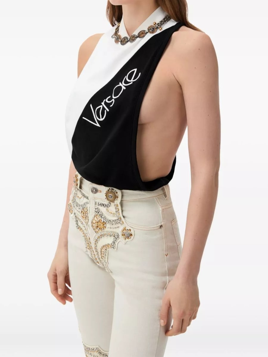 Versace logo canotta in cotone, view 4
