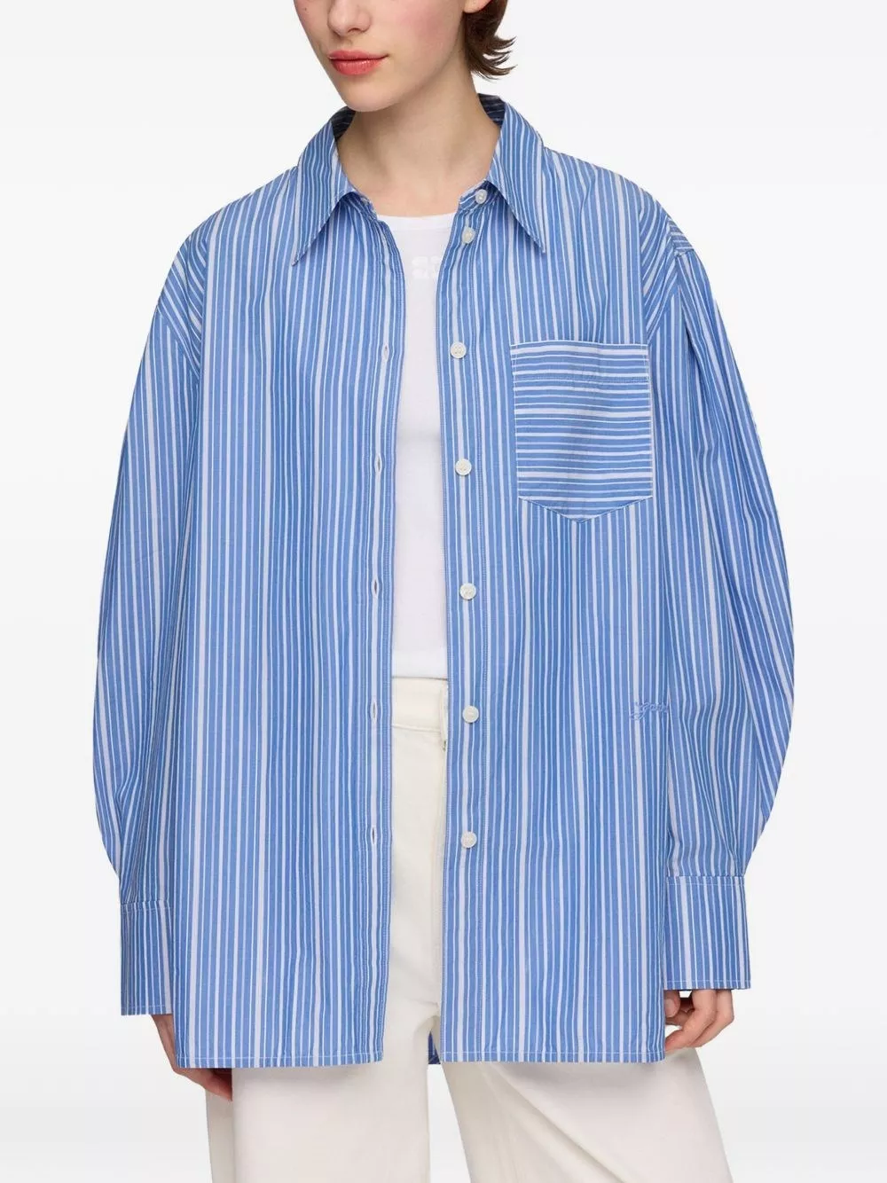 Ganni Camicia in cotone organico a righe, view 2