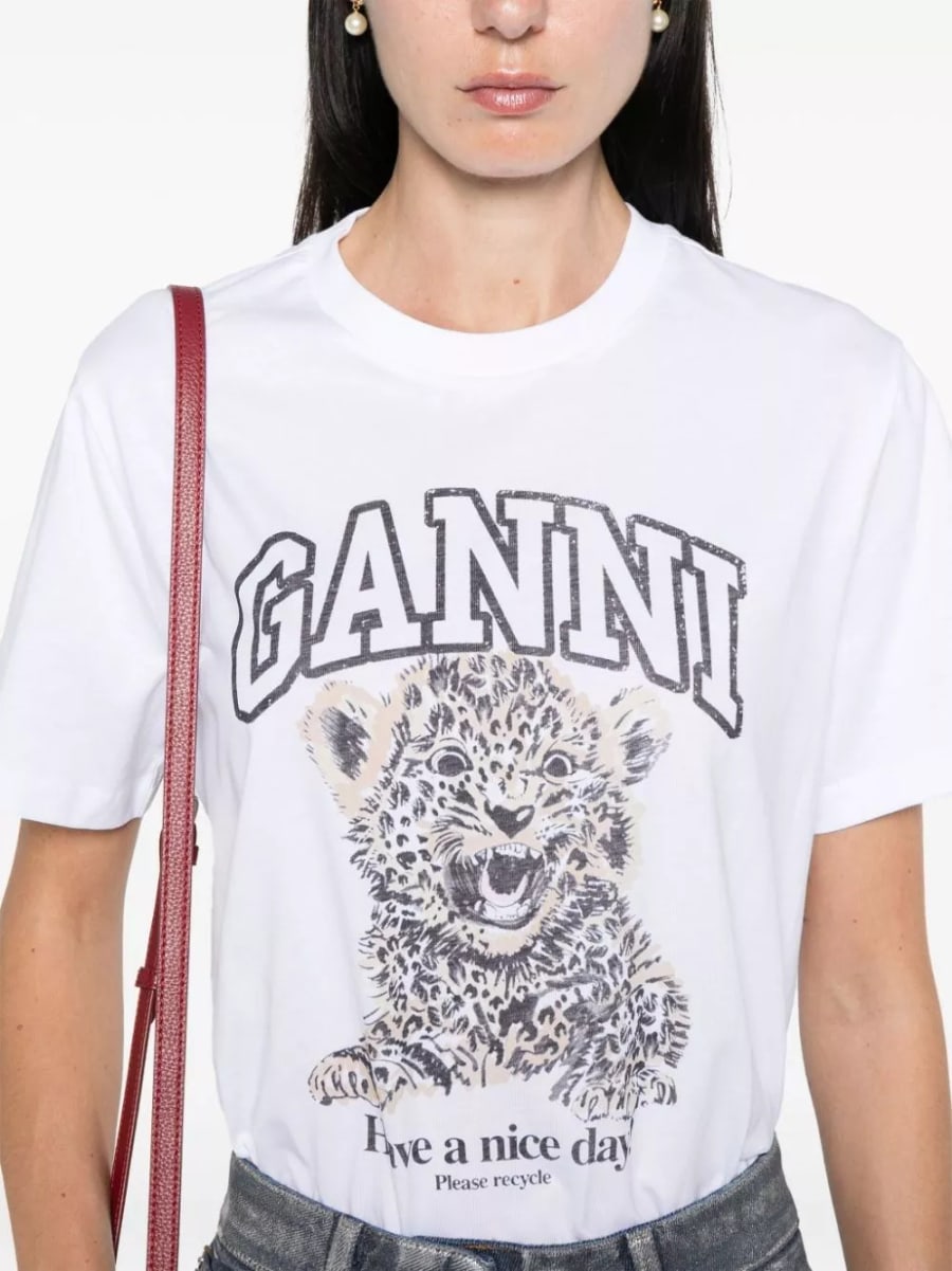 Ganni T-shirt in cotone organico leopardato, view 5