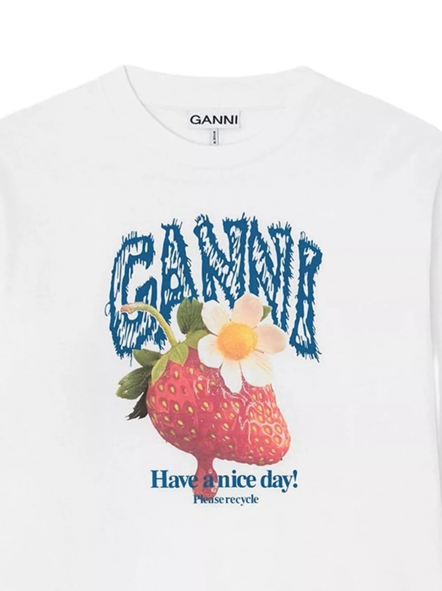 Ganni T-shirt in cotone stampato, view 2