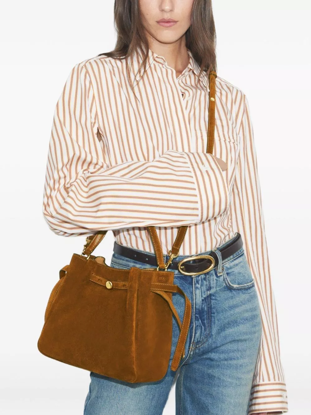 Tory Burch Borsa a secchiello in pelle scamosciata Romy, view 2