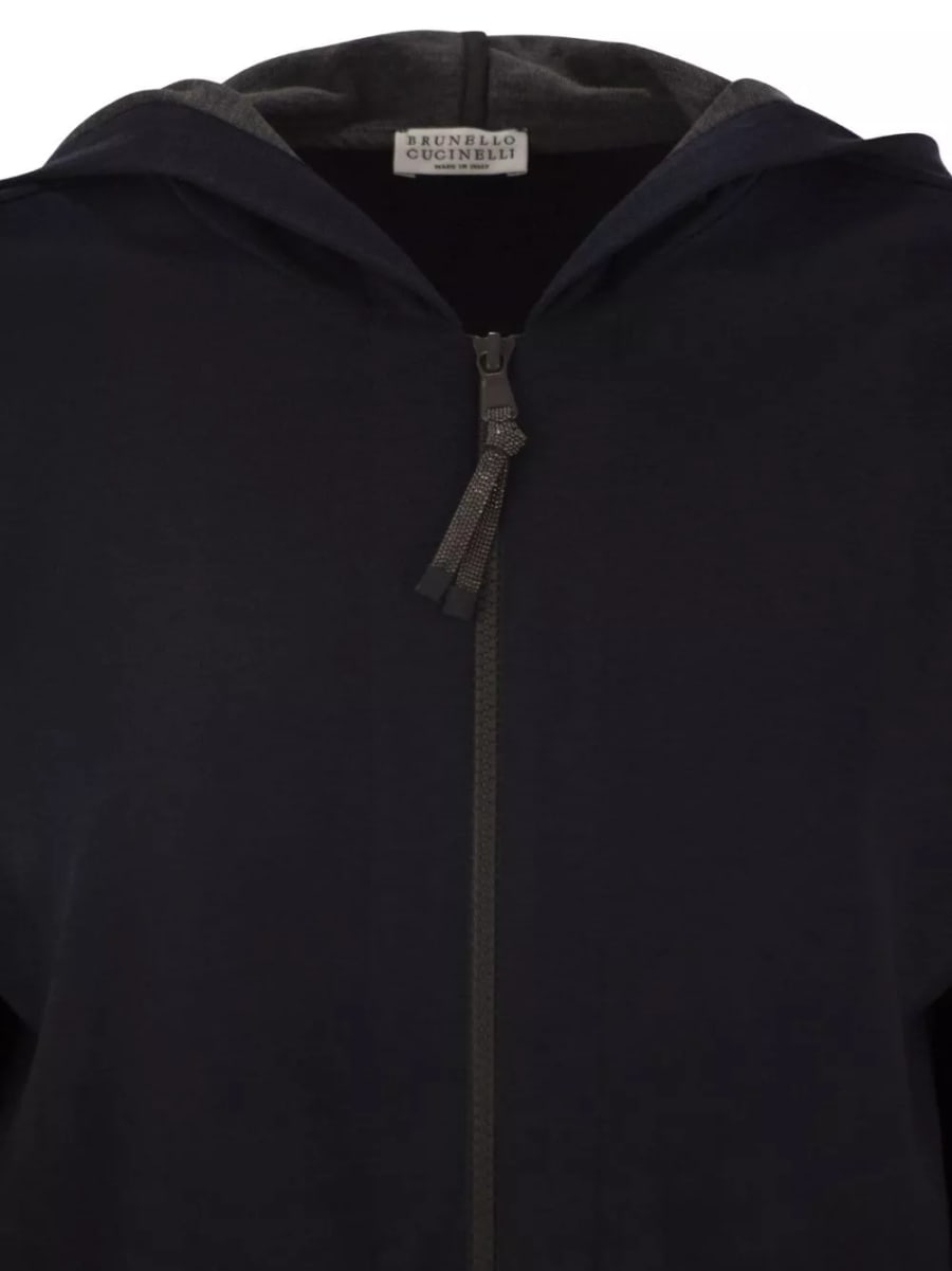Brunello Cucinelli Cardigan con cappuccio in cotone e seta, view 3