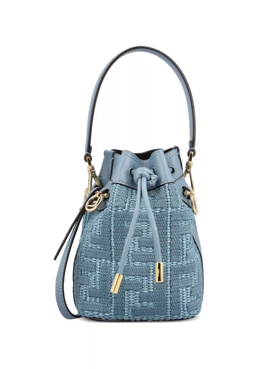 Fendi Mon Tresor mini borsa a secchiello in paglia