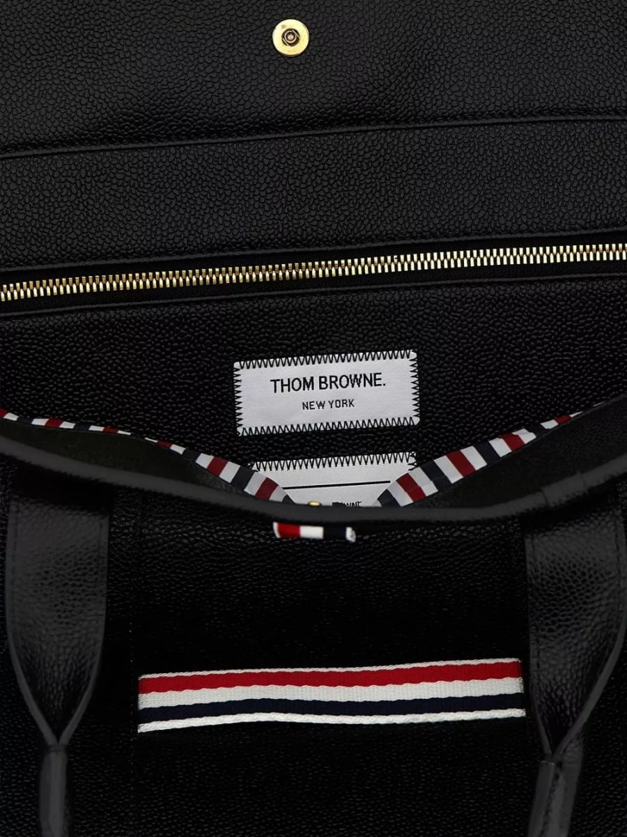 Thom Browne Borsa tote media in pelle, view 2