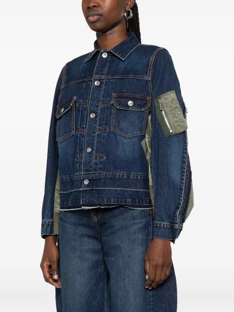 Sacai Giacca blouson in denim e nylon, view 3
