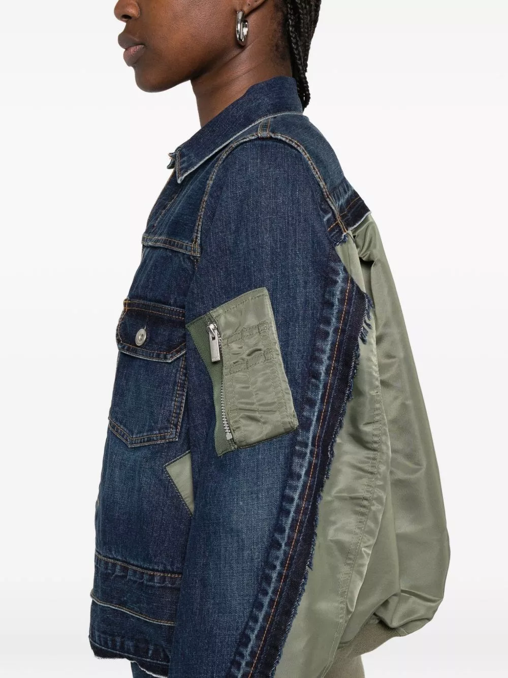 Sacai Giacca blouson in denim e nylon, view 2