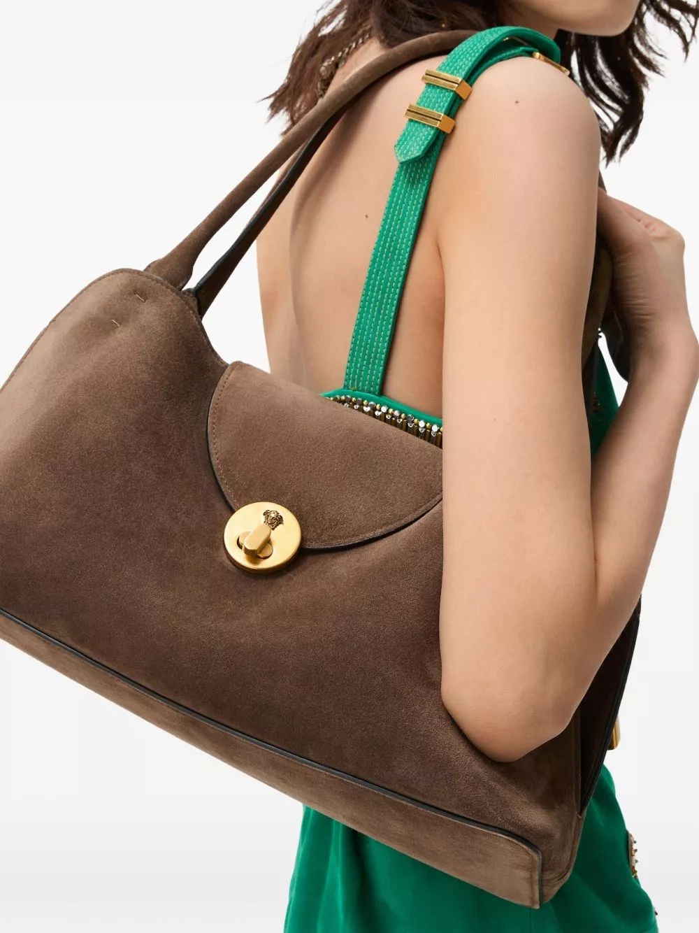 Versace Borsa a spalla in pelle scamosciata Vivian, view 2