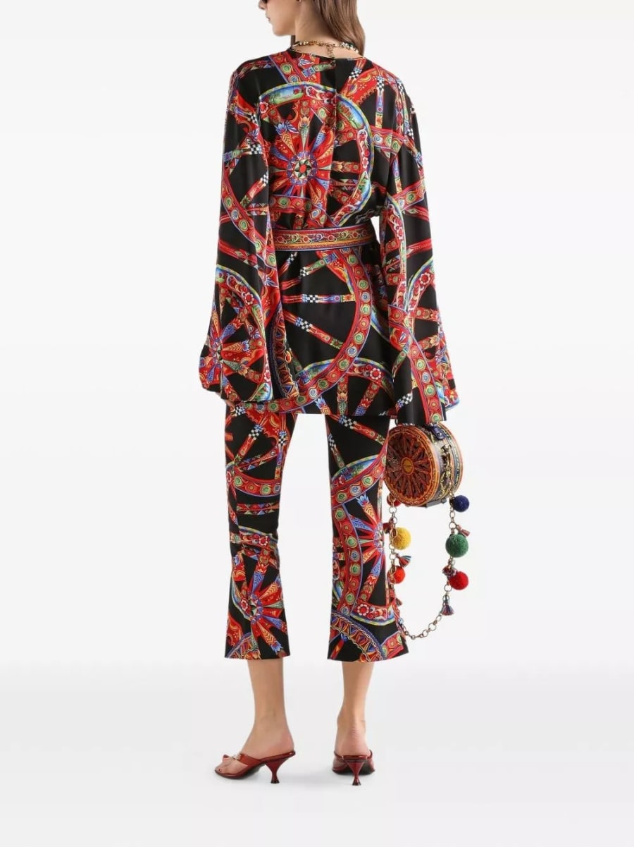 Dolce & Gabbana Pantaloni in seta con stampa Carretti, view 2