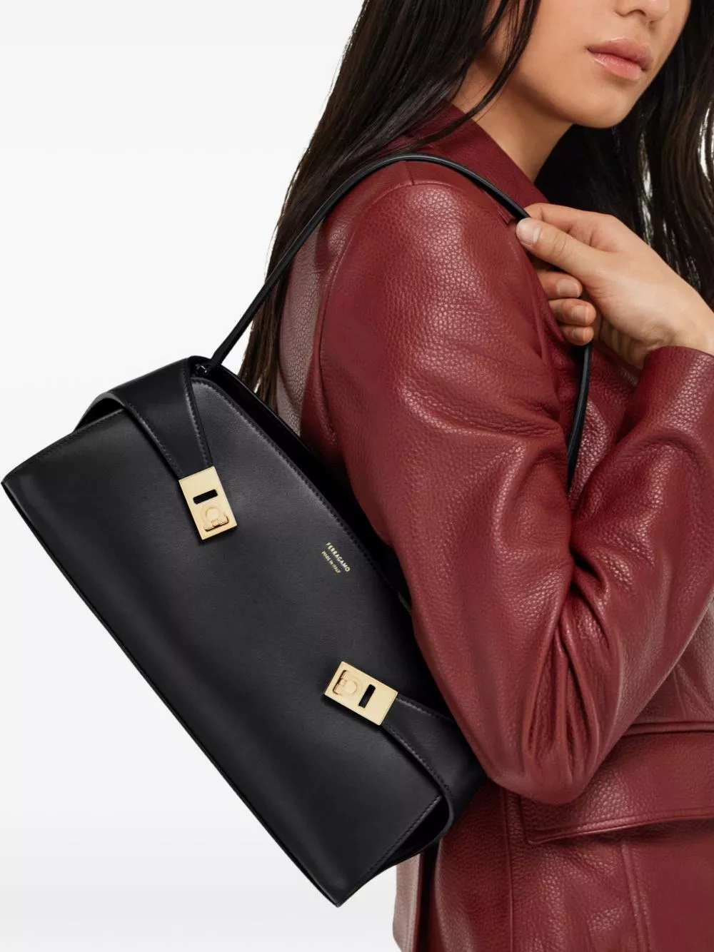 Ferragamo Borsa a spalla in pelle Hug e/w, view 2