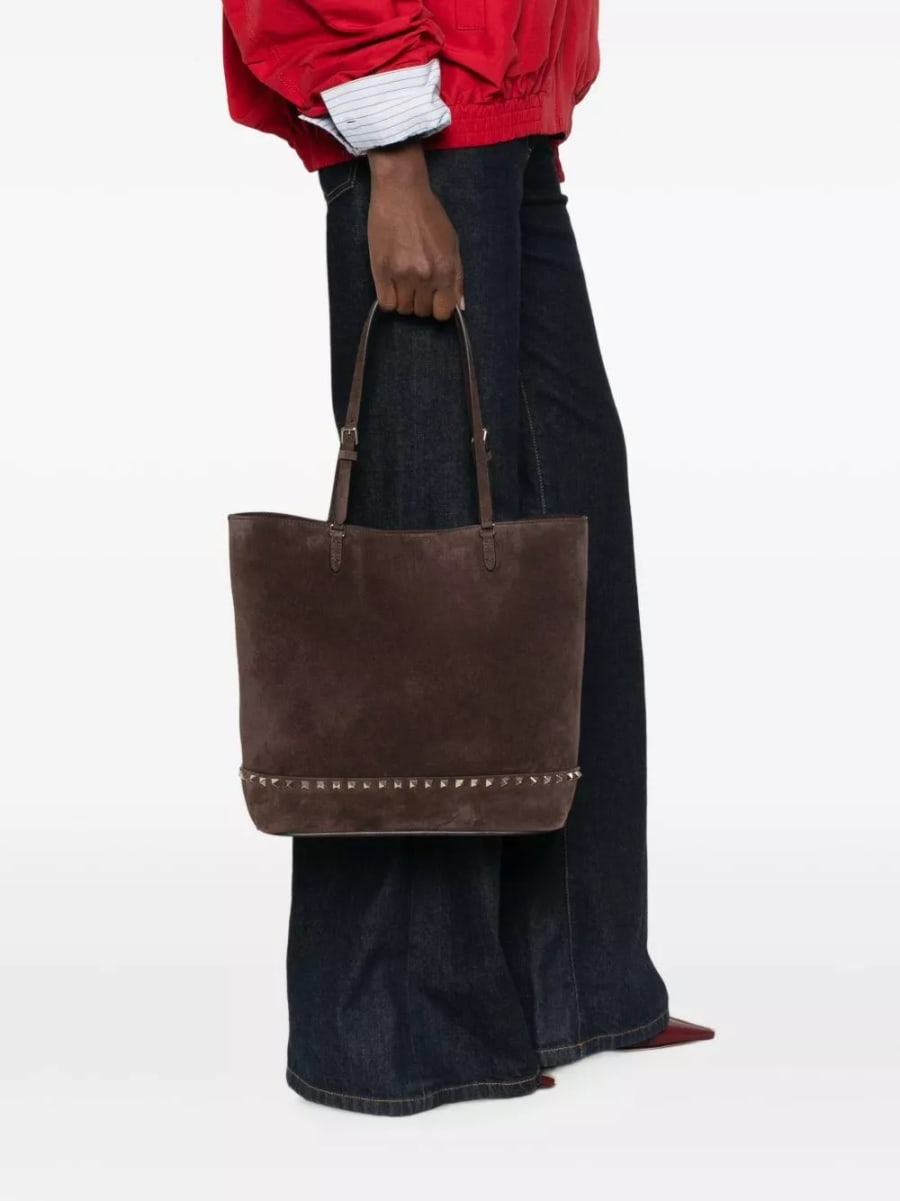 Valentino Garavani Borsa tote in pelle media Rockstud, view 5
