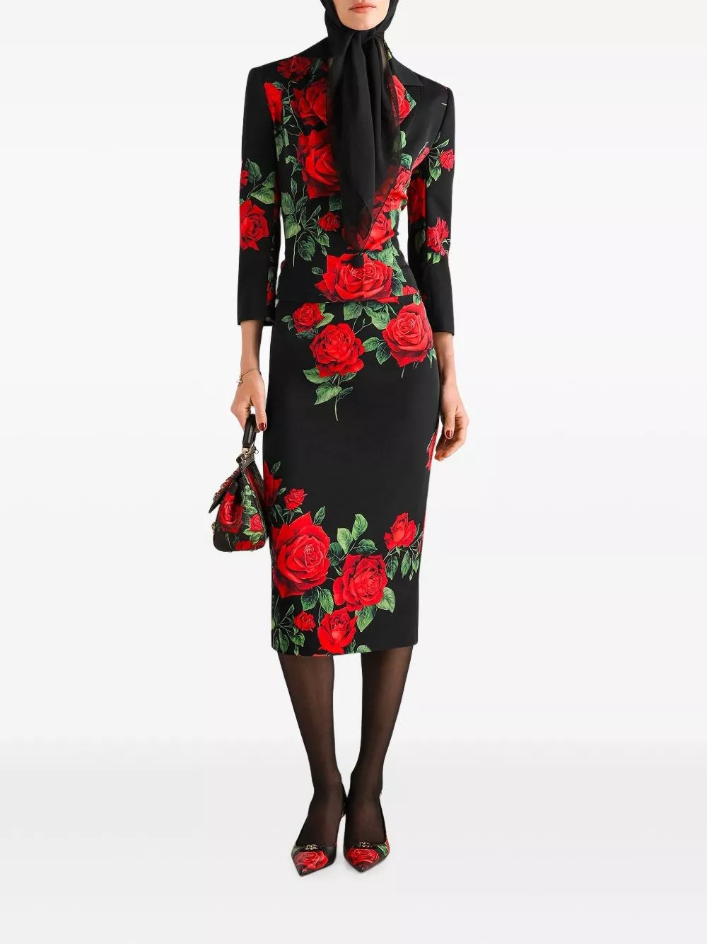 Dolce & Gabbana Gonna in seta con stampa rose, view 2