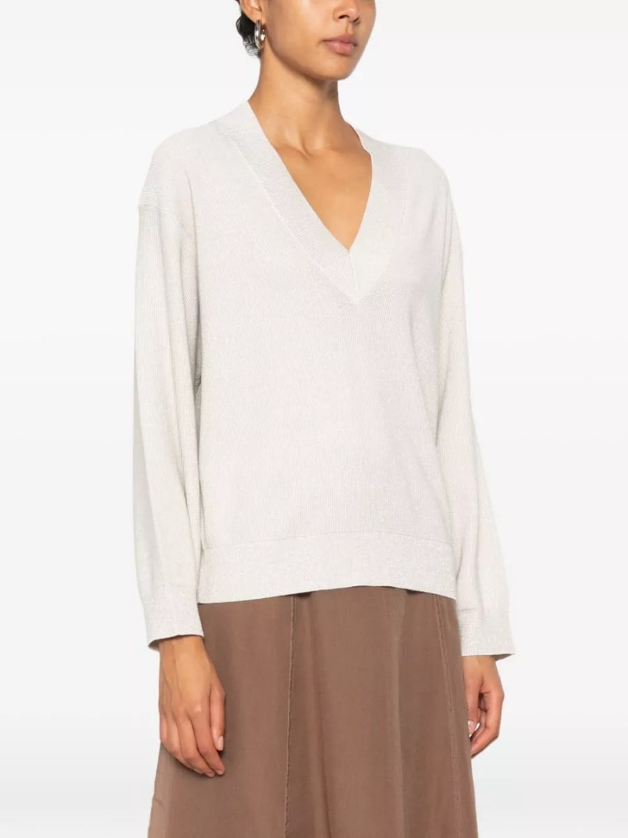 Brunello Cucinelli Maglione in cotone a scollo a V, view 3
