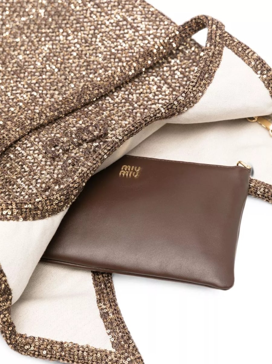 Miu Miu Borsa a spalla in rete con paillettes Ivy, view 4