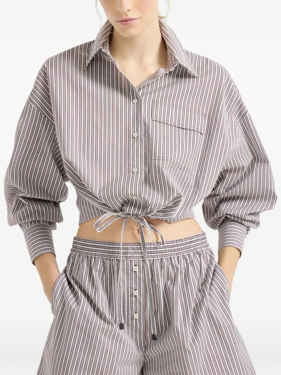 Brunello Cucinelli Camicia a righe in cotone, view 4