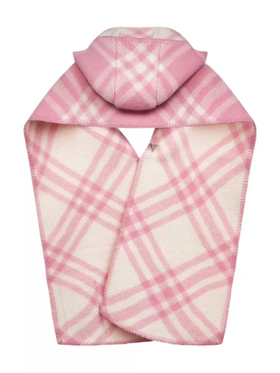 Burberry Sciarpa con cappuccio in lana a quadri, view 2