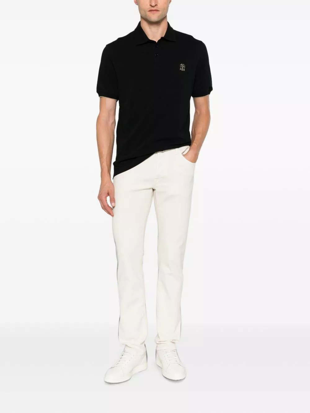 Brunello Cucinelli la polo in cotone con logo, view 2
