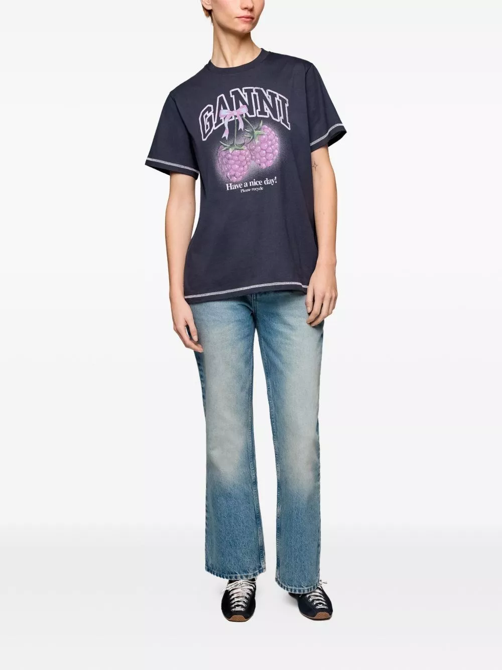 Ganni T-shirt in cotone lampone, view 2