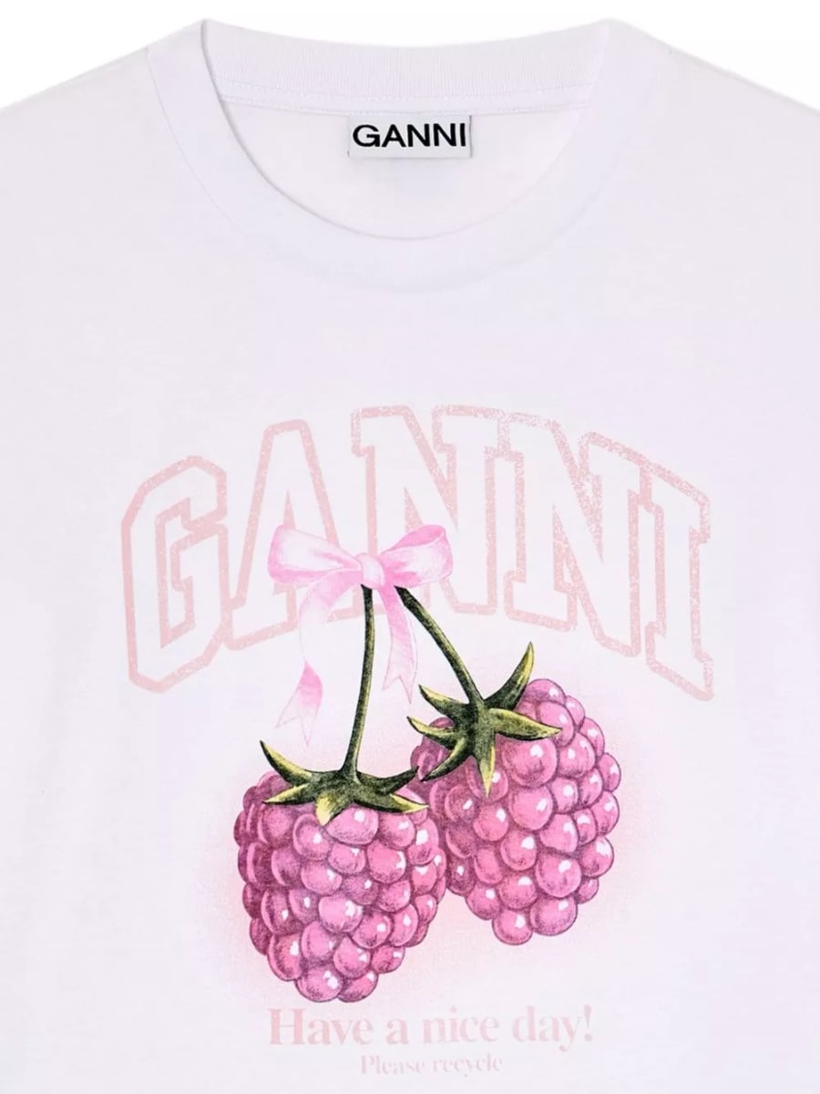 Ganni T-shirt in cotone lampone, view 2