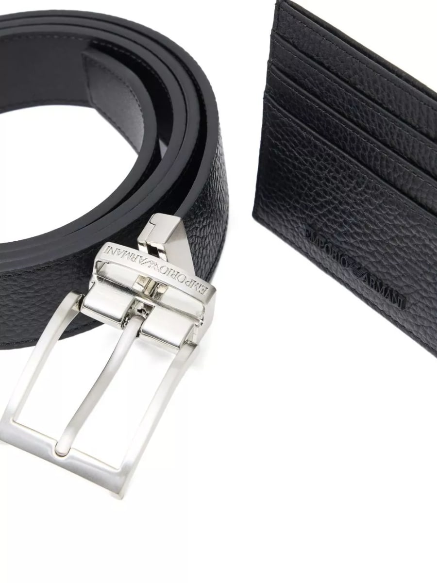 Emporio Armani Set di portacarte in pelle e cintura, view 2