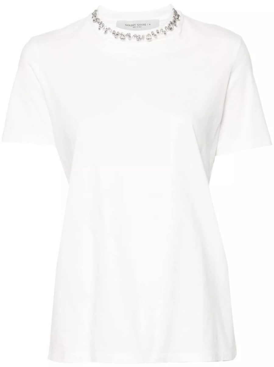 Golden Goose T-shirt in cotone ricamata oro