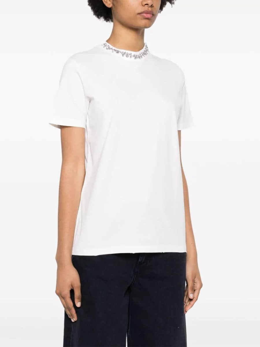 Golden Goose T-shirt in cotone ricamata oro, view 2