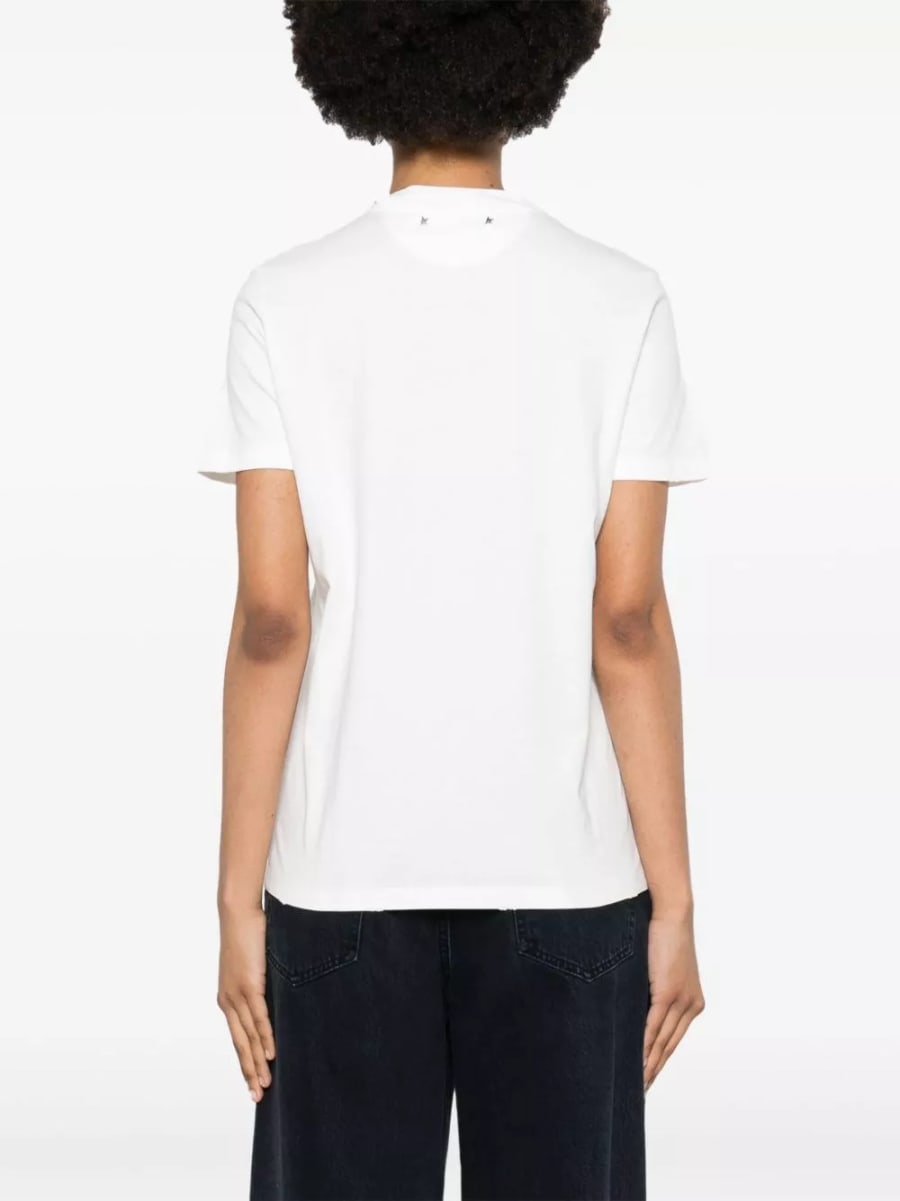 Golden Goose T-shirt in cotone ricamata oro, view 3