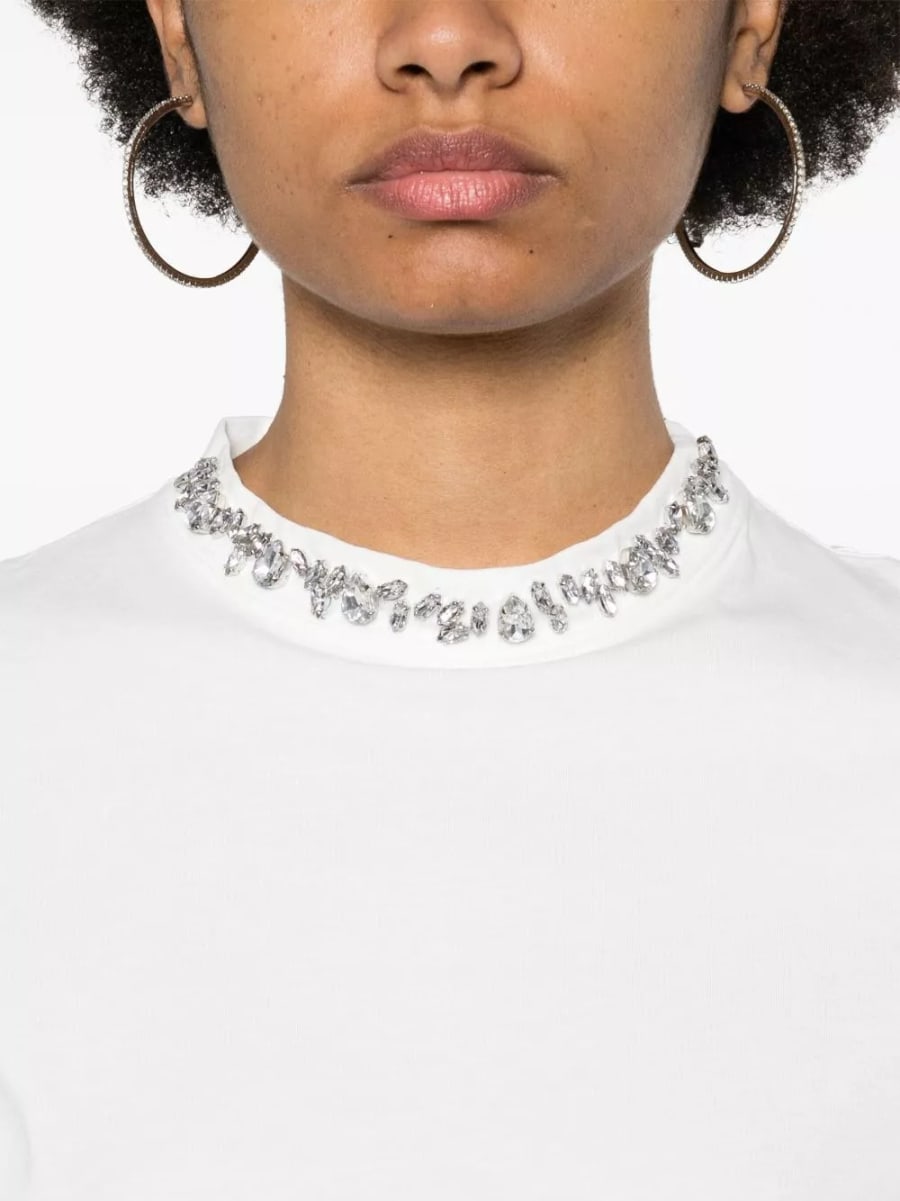 Golden Goose T-shirt in cotone ricamata oro, view 5