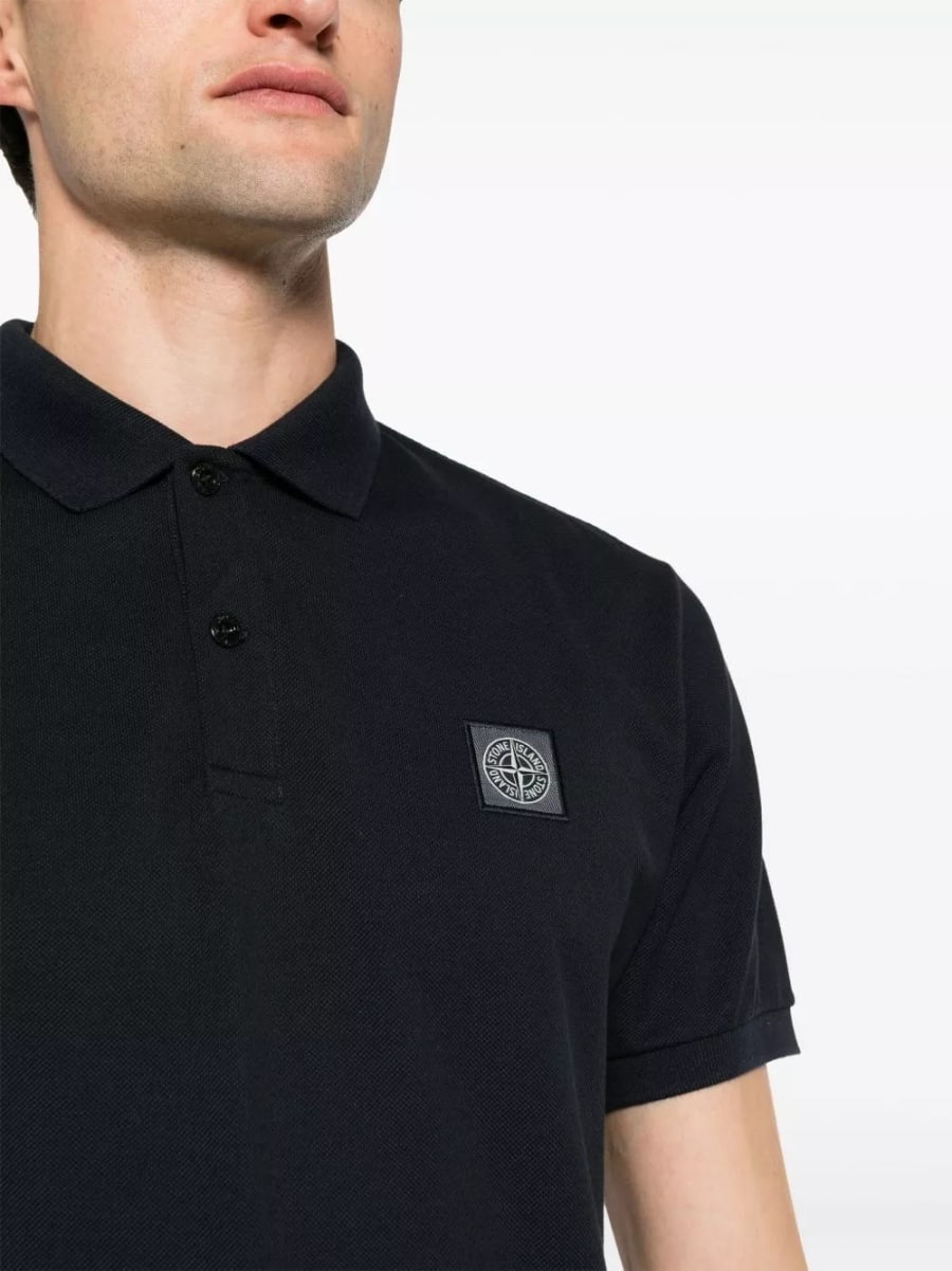 Stone Island logo la polo in cotone, view 2