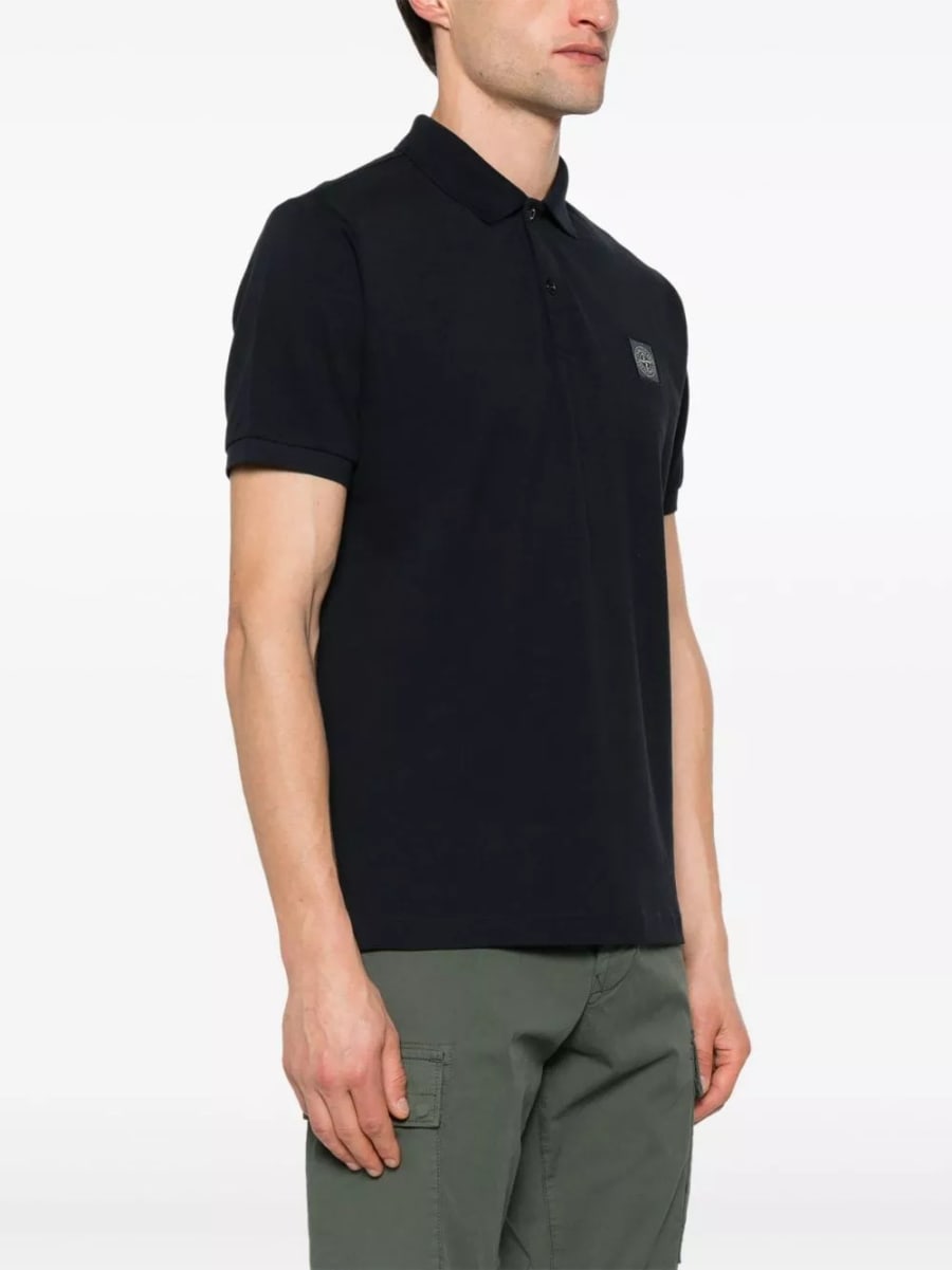 Stone Island logo la polo in cotone, view 4