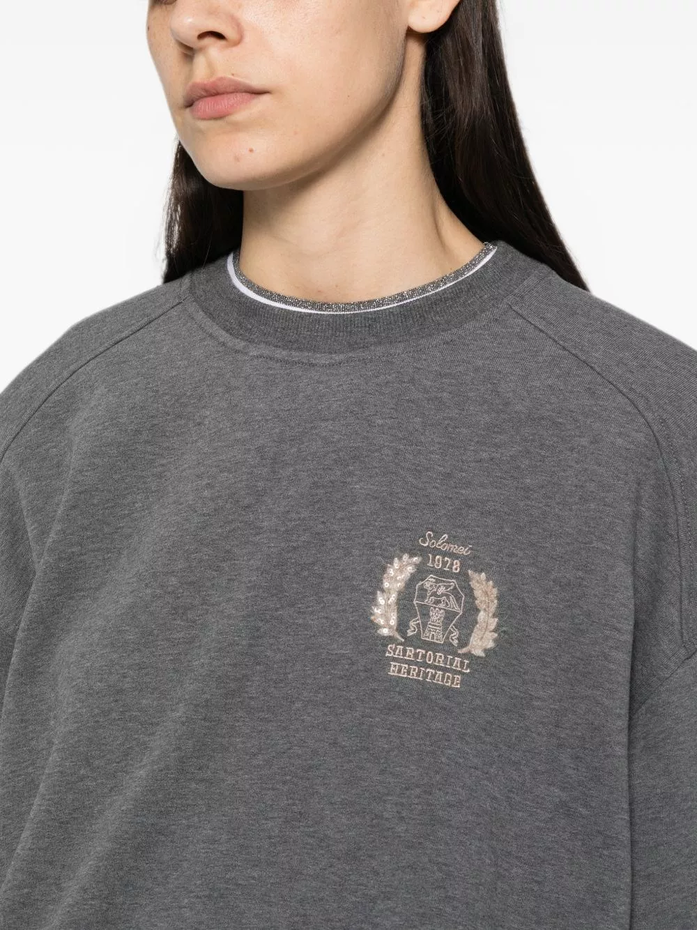 Brunello Cucinelli logo maglione in cotone a girocollo, view 2