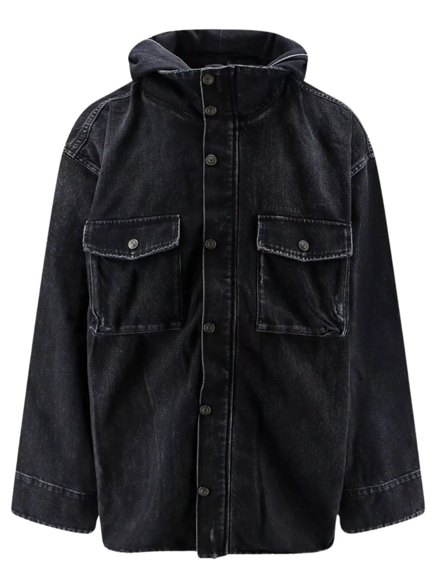 Balenciaga Giacca in denim con cappuccio ricamata con logo