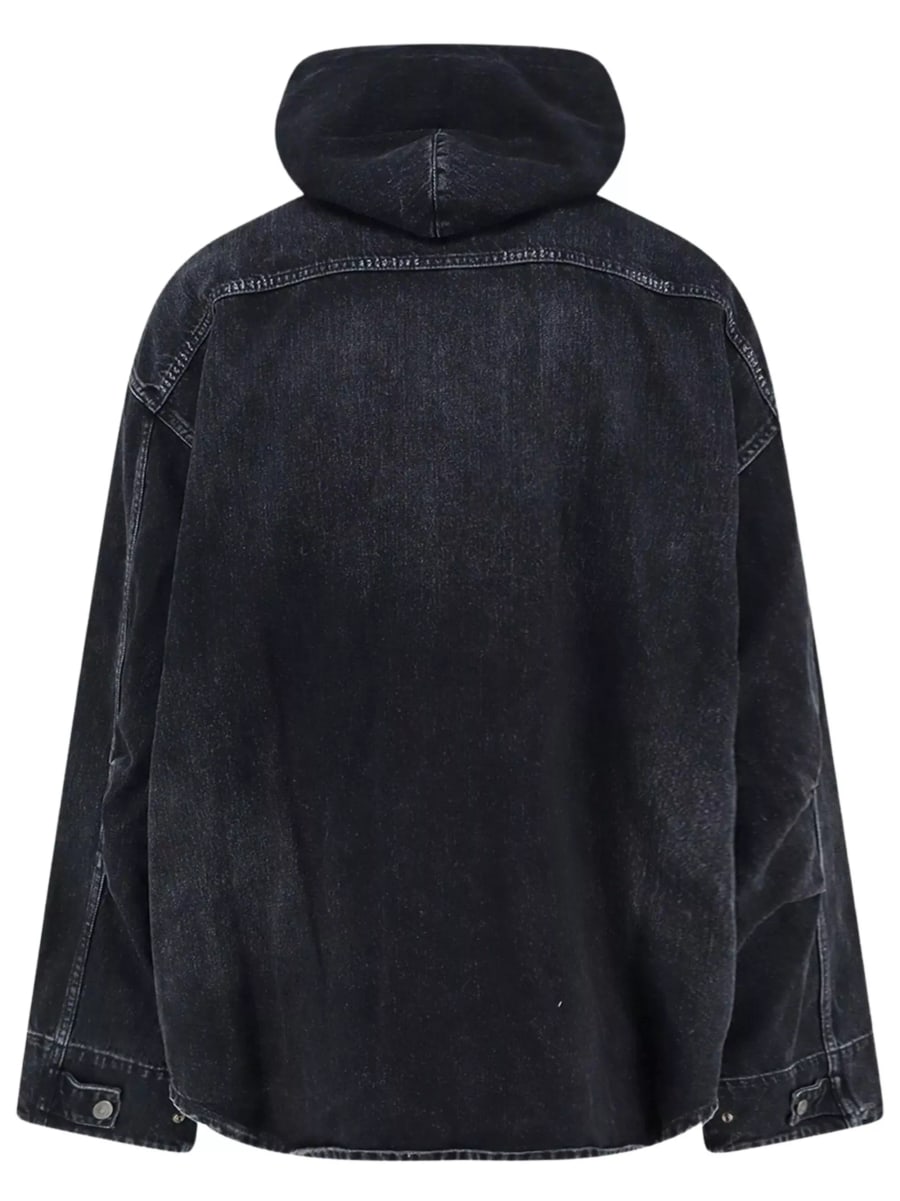 Balenciaga Giacca in denim con cappuccio ricamata con logo, view 2