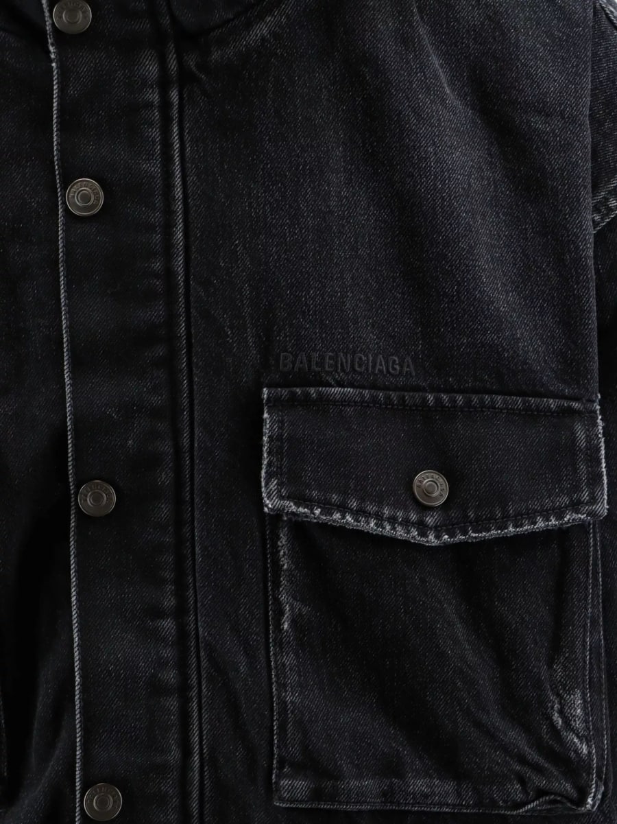 Balenciaga Giacca in denim con cappuccio ricamata con logo, view 3