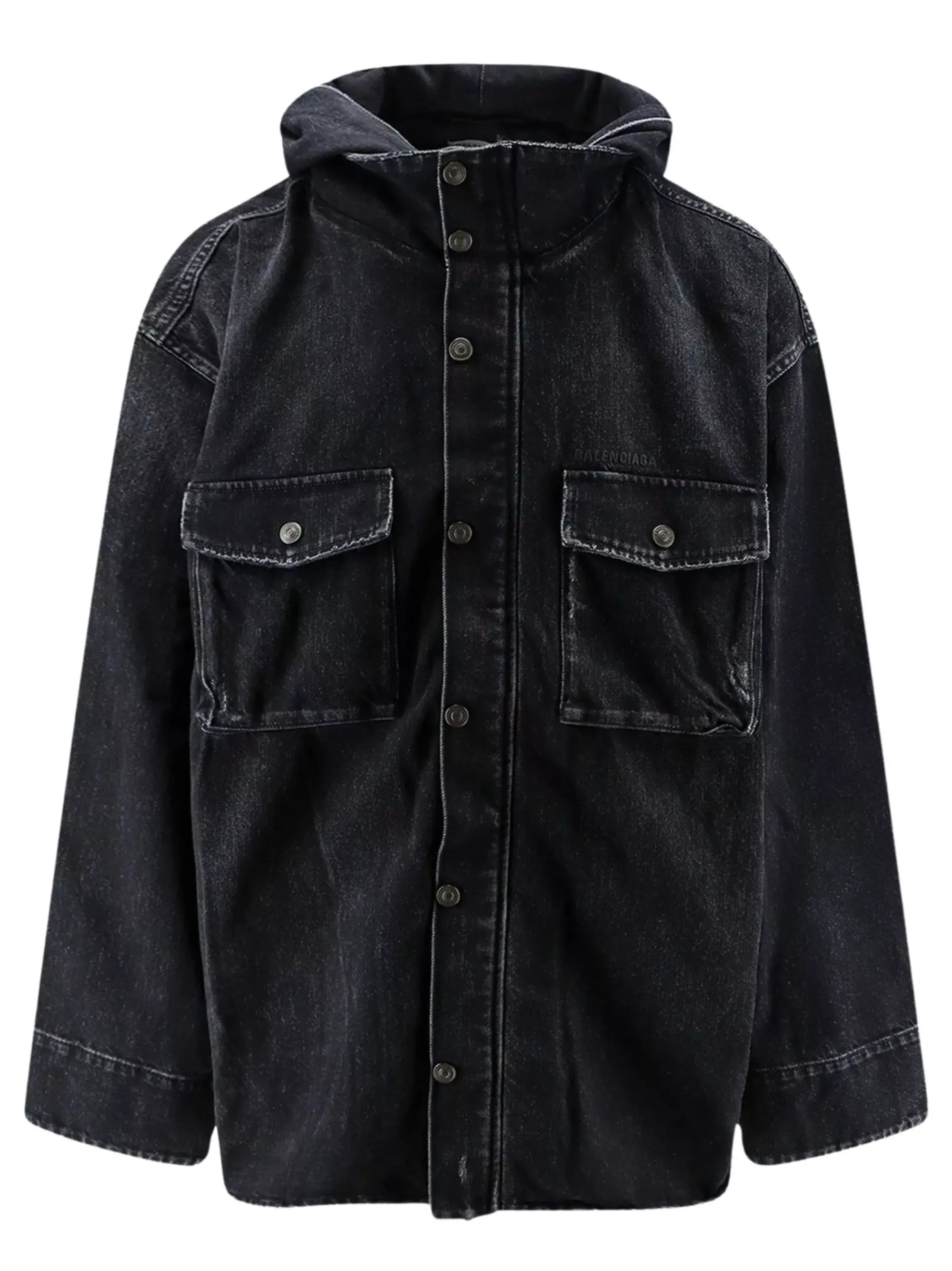 Balenciaga Giacca in denim con cappuccio ricamata con logo