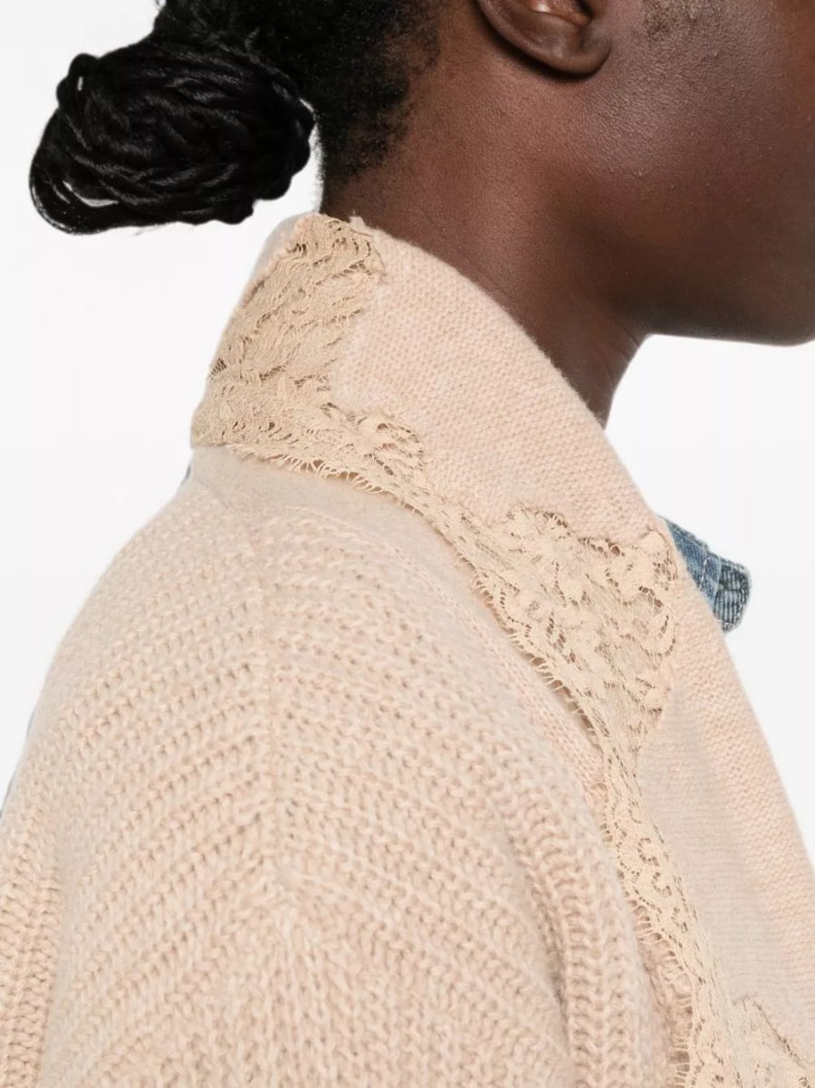 Ermanno Cardigan in cotone con pizzo, view 3