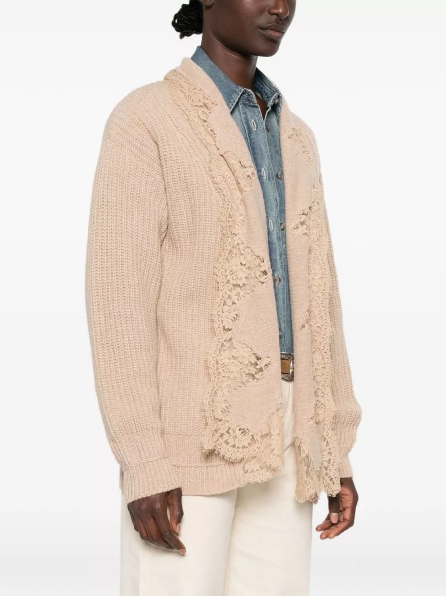 Ermanno Cardigan in cotone con pizzo, view 4