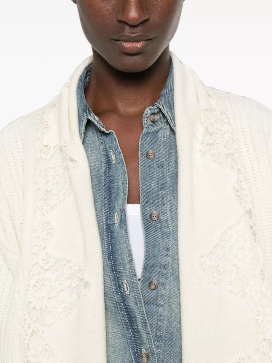 Ermanno Cardigan in cotone con pizzo, view 2