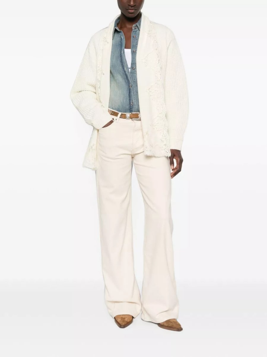 Ermanno Cardigan in cotone con pizzo, view 3