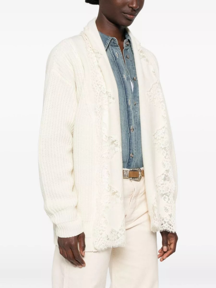 Ermanno Cardigan in cotone con pizzo, view 5