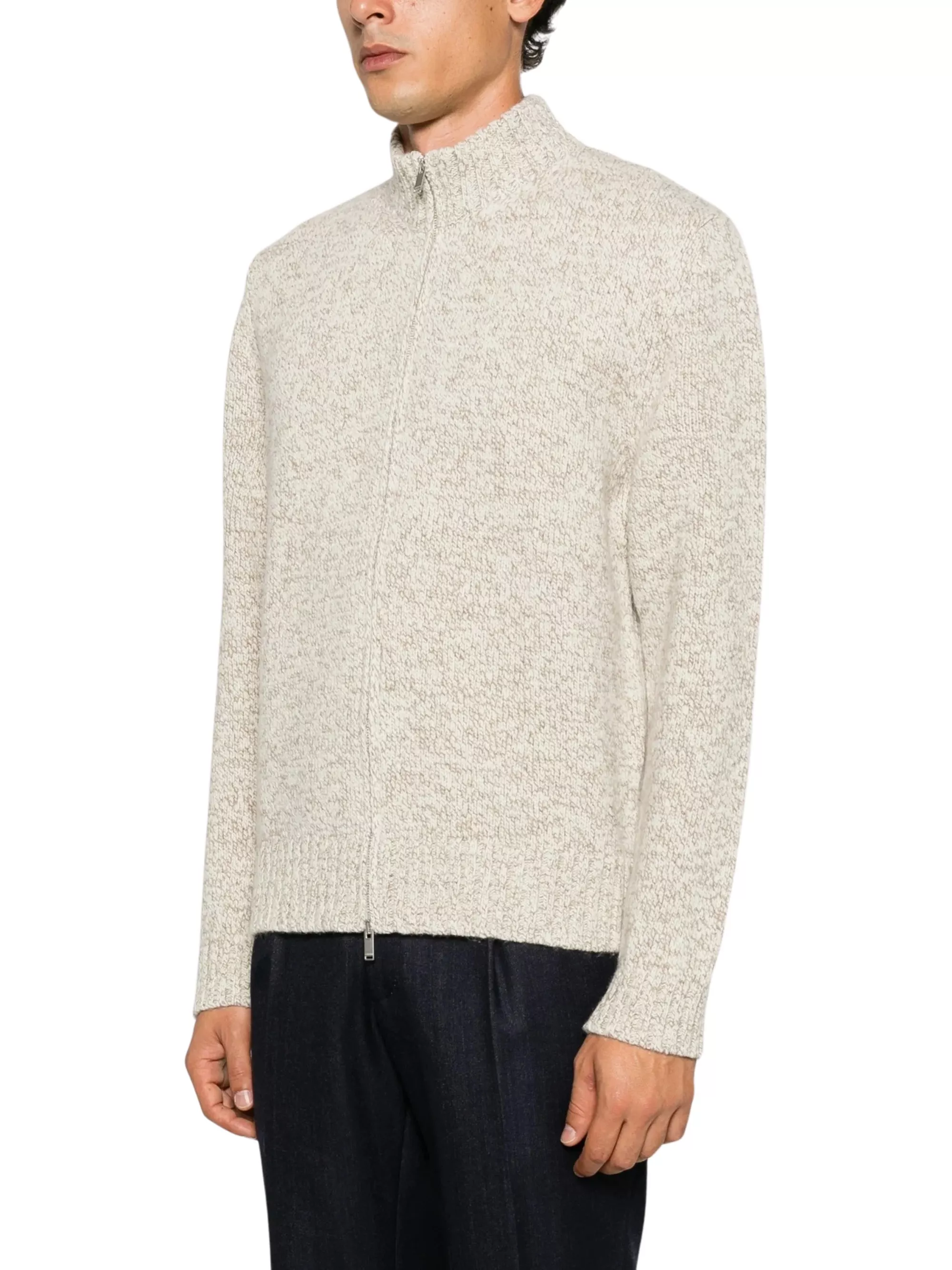 Lardini Cardigan con zip in maglia mélange, view 2