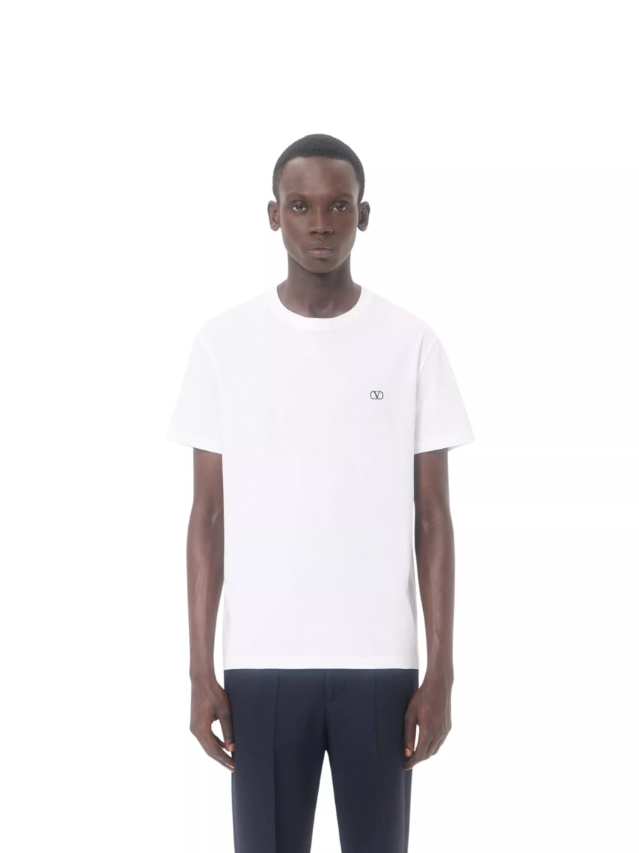 Valentino T-shirt in Cotone Valentino con Ricamo VLogo, view 2