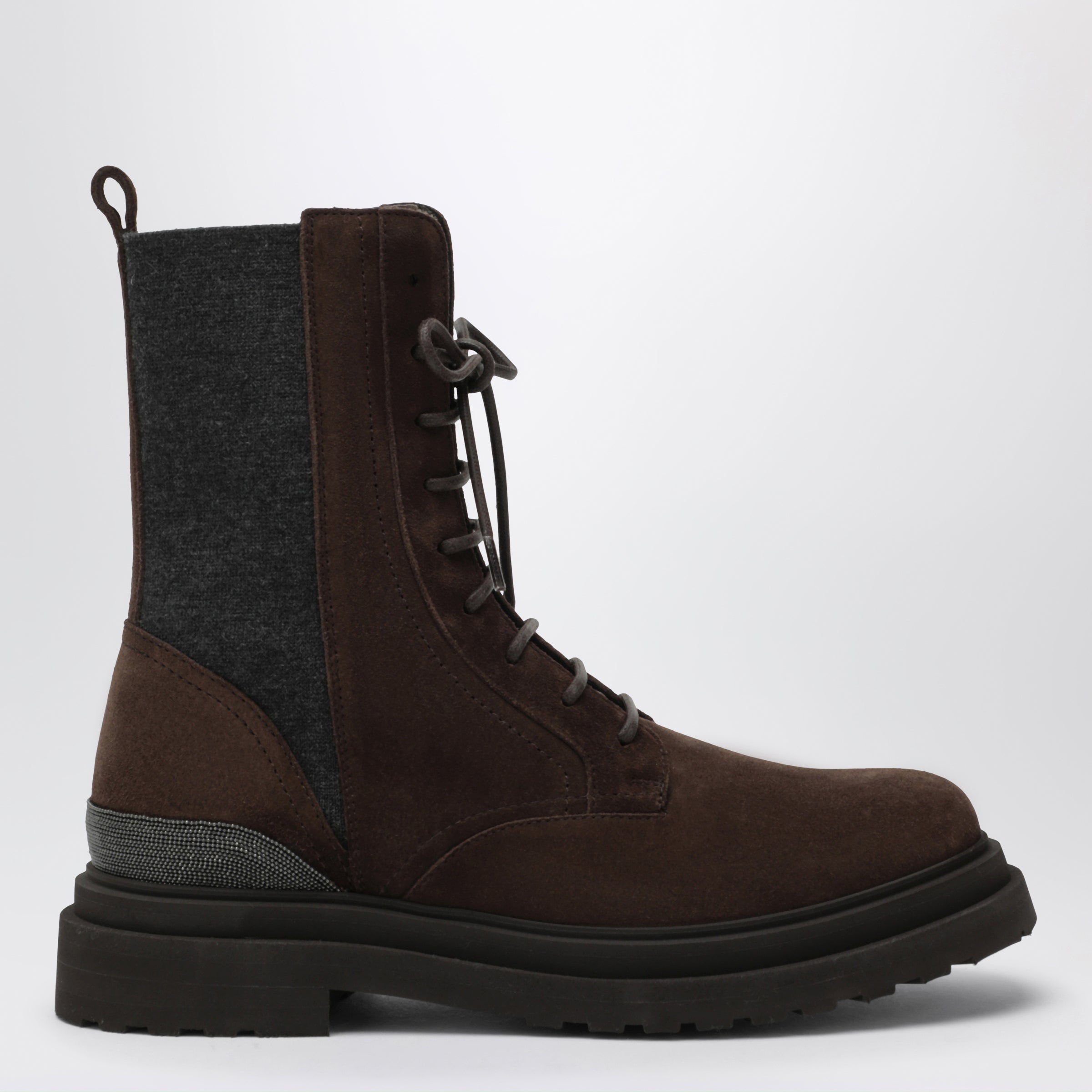Brunello Cucinelli Boot Espresso in camoscio con lana vergine