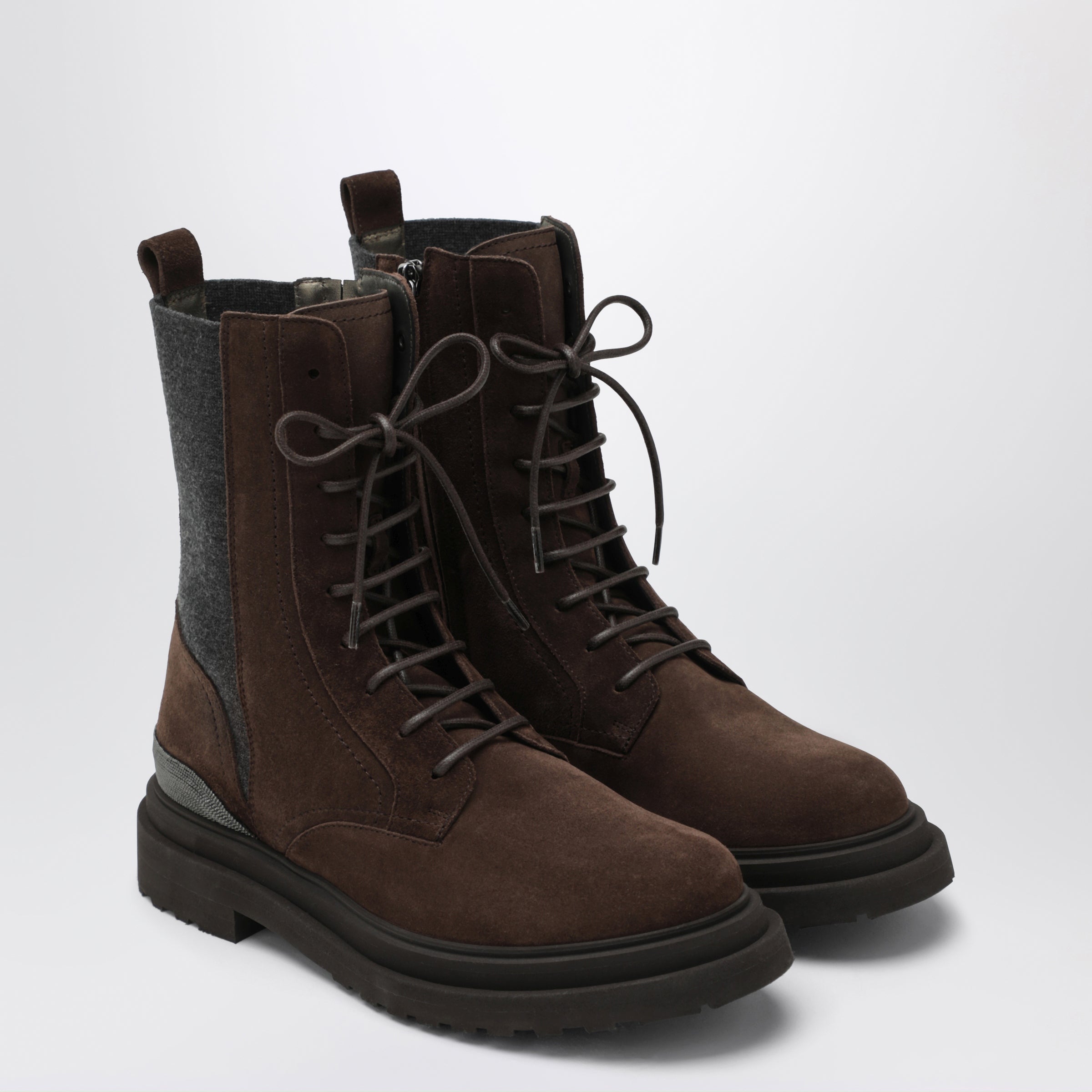 Brunello Cucinelli Boot Espresso in camoscio con lana vergine, view 2