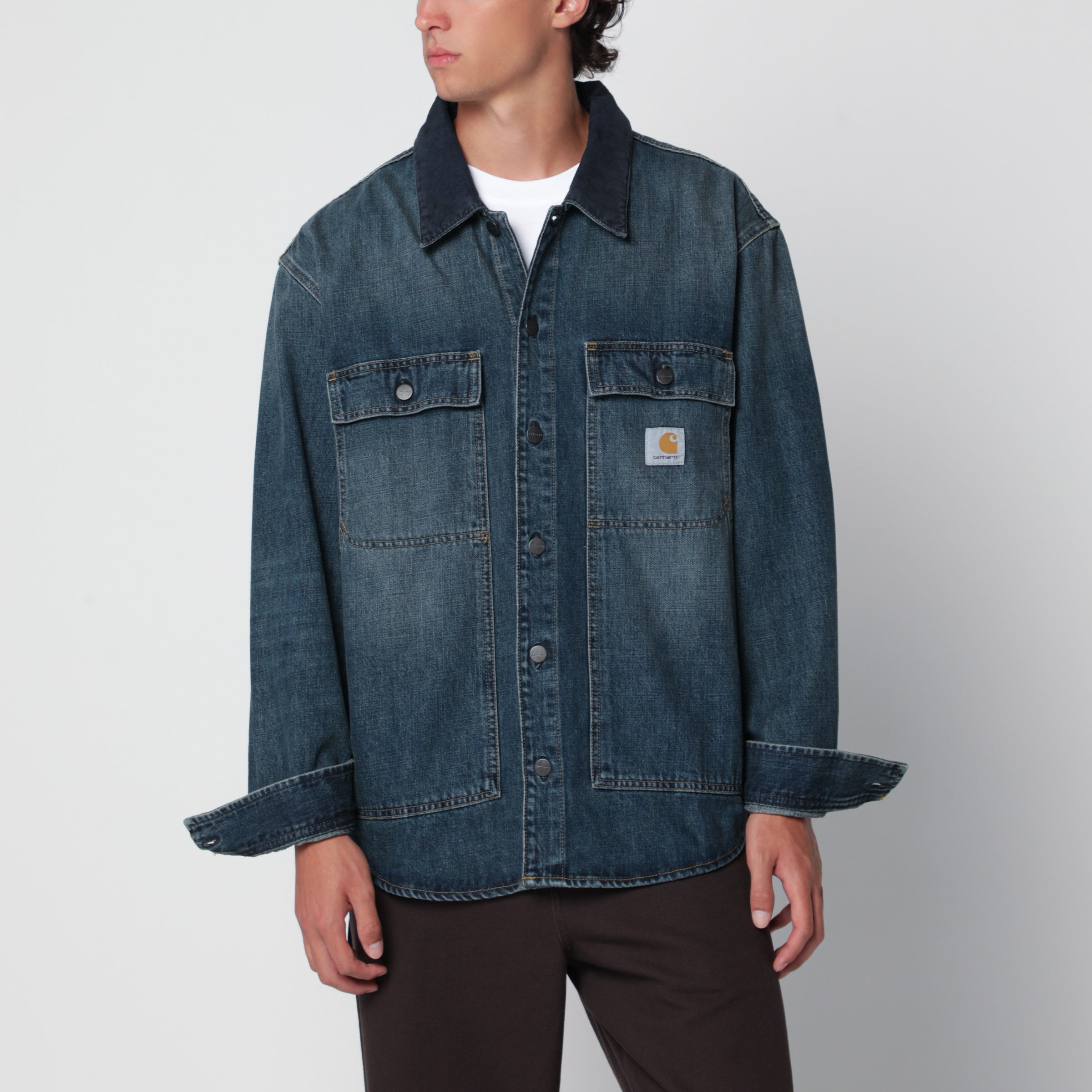 Carhartt WIP Giacca-camicia Oakland blu in denim di cotone